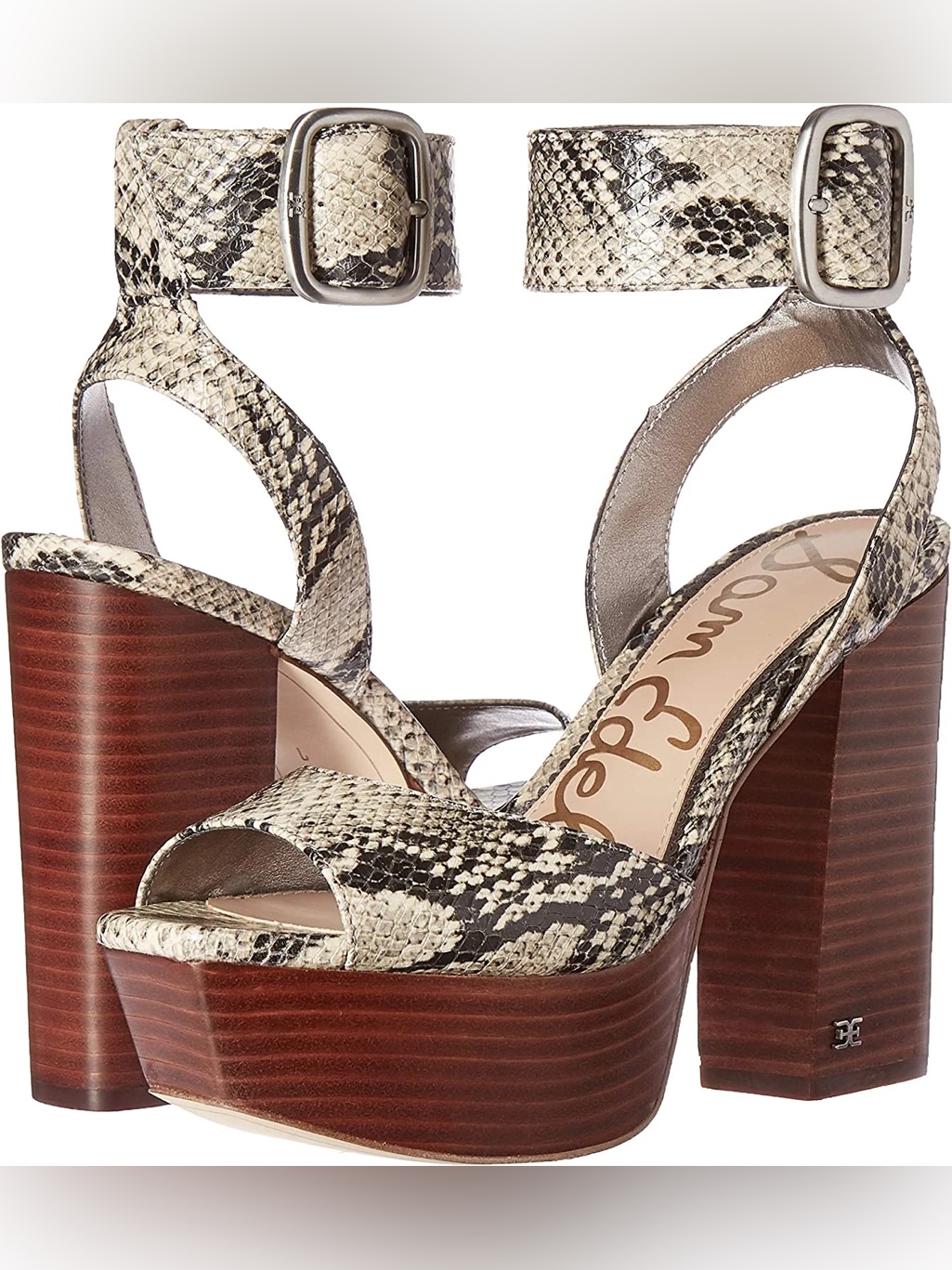 Sam Edelman Neutral Snake-Print Platform Sandal With Brown Block Heel